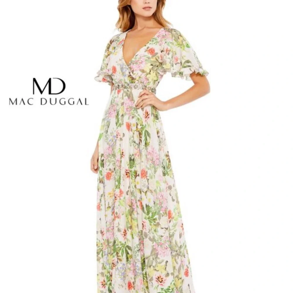 Mac Duggal Floral V-Neck‎ Gown #9079 size 4 - Picture 2 of 15